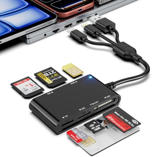 MTAKYI Lecteur Carte Identité Belge, Lecteur Carte à Puce USB-C 7 en 1 | Lecteur carte à puce 7 en 1 / CAC PIV ISO 7816 / USB-A USB-C Lightning / SIM, SD, MicroSD, MMC, M2