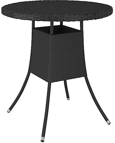 LoogCape Trädgårdsbord, svart, 70 x 73 cm, polyrotting, trädgårdsbord, terrassbord, balkongbord, sidobord, matbord, loungebord för inomhus- och utomhusbruk, lättskött, stabilt utrymmesbesparande