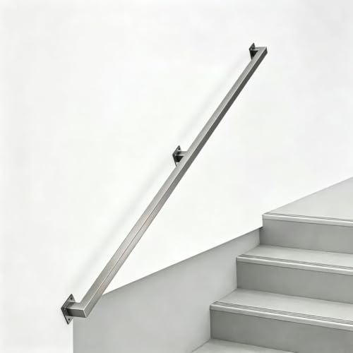 Rampes d'escalier pour murs｜Tige de support de rampe d'escalier en acier inoxydable brossé｜60cm 1m 1.2m 1.5m 1.8m 2m Mains courantes en tube carré pour marches intérieures et extérieures(240cm)
