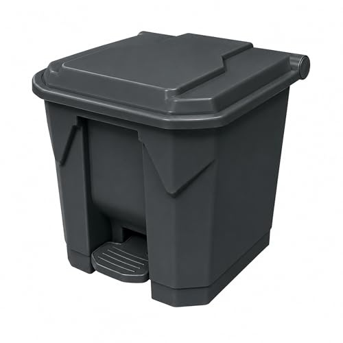Chabrias Ltd 30L Grey Pedal Bin with Lid, Step On Foot Operated Rubbish and Recycling Waste Bin, Polypropylene Hands Free 30 Litre Container for Kitchen, Office, School, Washroom and Commercial Use