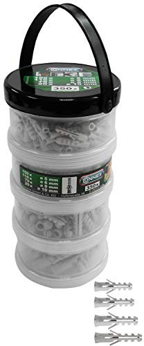 Connex B30015 - Tasselli a espansione, con contenitore impilabile, 4 misure differenti, 350 pezzi