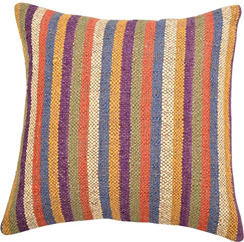 Trade Star Exports Handgewebte Kelim Kissenbezug 18 x 18, Dekorativer Überwurf-, Indian Outdoor Kissen, Boho kissenrollen, Jute Kopfkissen