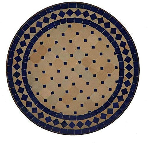 Casa Moro Beistelltisch Mosaik rund – Tisch für Wohnzimmer Garten Terrasse Balkon – Mosaiktisch mit Eisengestell – Mosaikplatte Blau-Terracotta