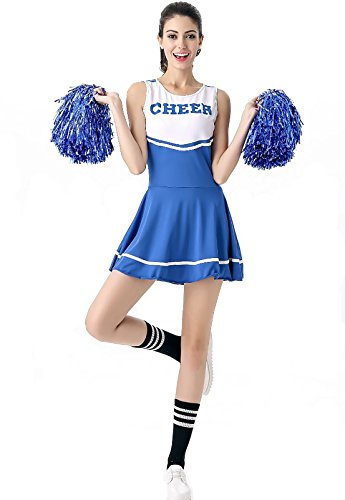 ThreeH Cheerleader Costume Fancy Dress High School Cheerleading Uniform No Pom-Pom C40,Blue