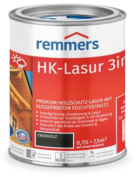 Remmers HK-Lasur 3in1 ebenholz, 0,75 Liter, Holzlasur aussen, 3facher Holzschutz mit Imprägnierung + Grundierung + Lasur, Feuchtigkeit- und UV-Schutz