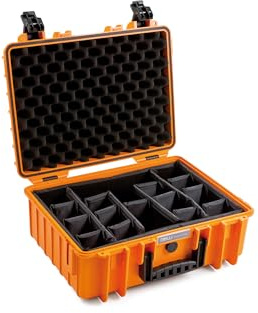 B&W International Mehrzweckkoffer Outdoor Typ 5000 (PP.221) Orange - mit variabler Facheinteilung - wasserdicht (IP67), staubdicht, schlagfest, extrem robust