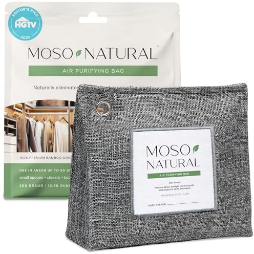 Moso Natural Air Purifying Bag 300g (10.58oz) Premium Bamboo Charcoal Odor Absorber for Home & Pet, Closet Odor Eliminator & Small Room Deodorizer, Charcoal Bags Last 2 Years, Unscented