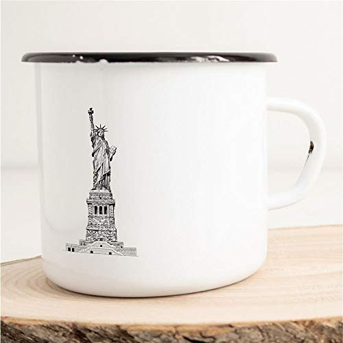 Huuraa Emaille Tasse Freiheitsstatue Geschenk Kaffeebecher Vintage 300ml Freiheitsstatue Geschenkidee