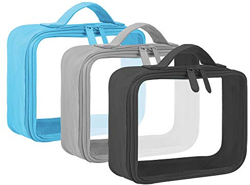ANRUI Transparente 4-in-1-Kosmetiktasche, große Kapazität, wasserdicht und auslaufsicher, für Flughafen-Flüssigkeitsbeutel für schnellen Durchgang durch die Flughafensicherheit