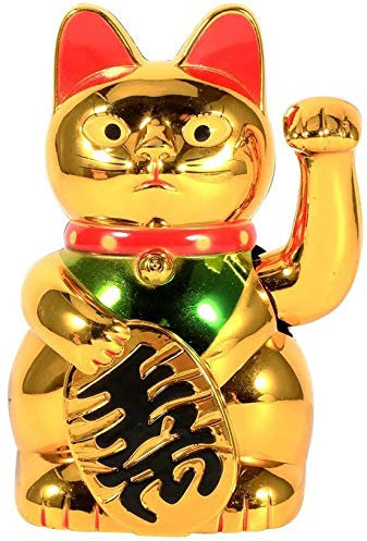 ELGO Gato de La Buena Suerte, Hecha de Plástico ABS, Su Mano Agita, Oro: Símbolo de Nobleza Y Riqueza, Decoración Y Regalo.