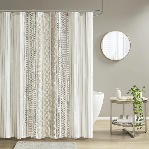 INK+IVY Imani Tufted Chenille 100% Cotton Shower Curtains Machine Washable, Modern Home Bathroom Décor Bathtub Privacy Screen, 72 x 72, Ivory