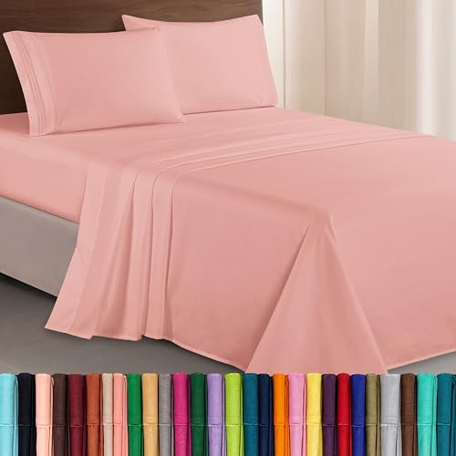 Elegant Comfort Lussuoso set di lenzuola di qualità egiziana a 3 linee ricamate di qualità premium da hotel, 4 pezzi, resistente alle pieghe e allo sbiadimento, doppio/gemello, XL, rosa polverosa