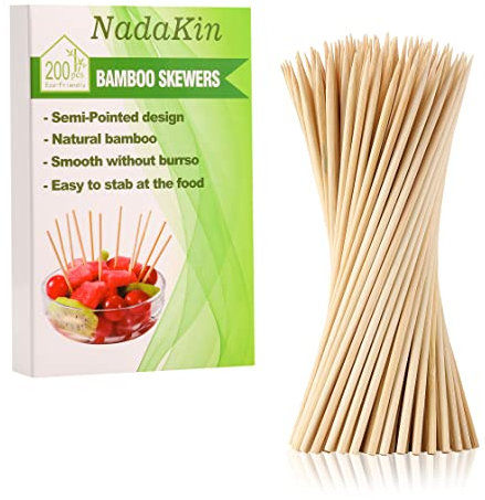 200 PCS Natural Bamboo Skewers Sticks, 15 CM Wooden Skewer for BBQ Appetizers Fruit Kebabs Grilling Barbecue Mini Burger Sausage Kabob Chocolate Fountain Candy, Cocktail Picks for Drinks Toothpicks