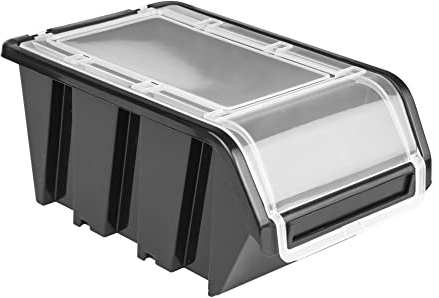 10 x stapelbara lådor med lock, verkstad, stapellåda, sorteringslåda, låda, 120 x 200 x 90 svart, | stapelbara lådor i plast