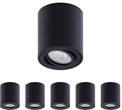 Oktaplex 6 Stück Aufbaustrahler Lile M Schwarz inkl. LED Modul 4,8W 380lm | 230V, 4000K Warmweiß, 80x85mm Aufputz Aufbauleuchte Aufbauspot Aluminium Schwenkbar