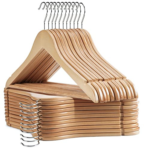 Uinicor Wooden Hangers 20 Pack Slim Coat Hangers for Closet with Smooth Finish,Shirt,Suit,Dress,Heavy Duty Clothes Hanger Natural
