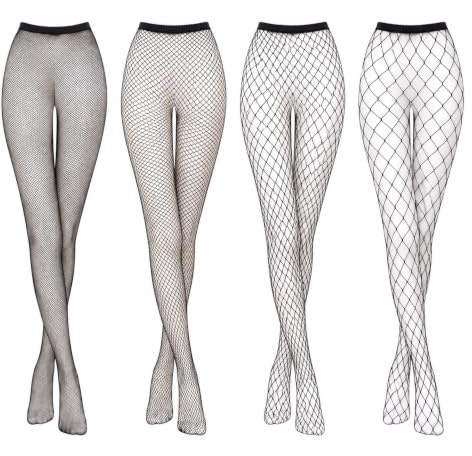 FLAVNTEL Collants Résille Haute Taille Femme, Lot de 4 Paires Bas Résille Élastique Sexy