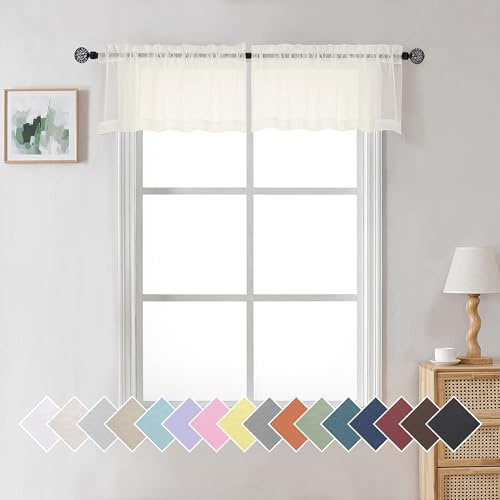 Aiyufneg Lot de 2 cantonnières de fenêtre ivoire, rideaux modernes à double passe-tringle filtrant la lumière pour petite fenêtre, cuisine, café, 101,6 cm de large x 35,6 cm de long