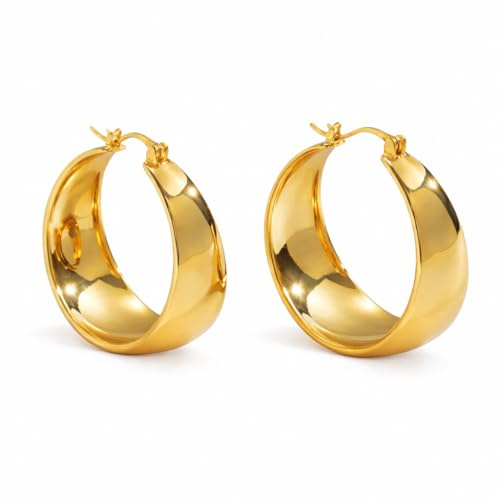 MAJALE Gold-Creolen-Ohrring für Damen im kreolischen Stil – große goldfarbene, silber Ohrringe – dicke Edelstahl-Anhänger – Accessoires, Schmuck, ideal als Geschenk