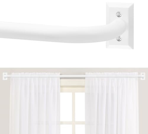 TANGWIN White Wrap Around Curtain Rods 48 to 90 Inch:Blackout Heavy Duty Adjustable Window Curtain Rod for Bedroom Kitchen,Modern Decorative Curved French Metal Single Drapery Rods Easy Install,White