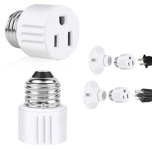Outlet Light Socket Adapter,Screw in Outlet Socket,E26 Light Bulb to Outlet Socket Converter,Light Bulb Plug Adapter for Porch Light Socket,Camera,Garage Light (1)