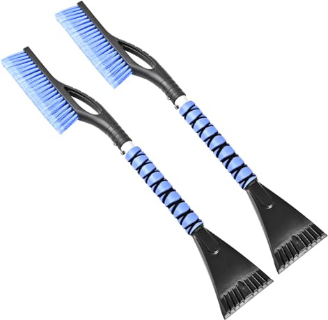 YLCVBUD 27 Snow Brush and Ice Scrapers Detachable Pivoting, Soft Bristle Head,Foam Grip, for Car,Trucks,or SUV Window & Windshield Tool (2pcs)
