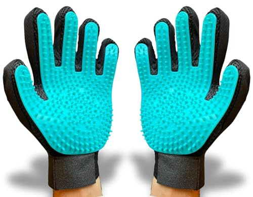 IDEARES Pet Hair Remover & Grooming Glove, 2-Pack Left & Right Mitt with 313 Soft Tips, Deshedding Brush for Dogs & Cats