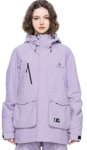 HIGH EXPERIENCE Ski Jacket Snowboard Coat Snow Winter Waterproof Insulated Windproof Baggy Warm Hooded Jacket for Men Women (US, Alpha, Large, Regular, Regular, Light Purple)
