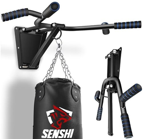 Senshi Wall Mounted Folding Pull Up Bar & Punch Bag Bracket, For Chin Ups, Heavy Bags, Boxing, Calisthenics | Suspension Trainer Hook For Outdoors, Indoors & Home Gyms