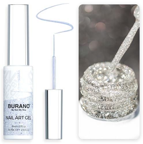 BURANO UV Nagellack, Holographic Metallisch Glitzer Chrome Nail Art, Gel Nägel Nageldesign 8ml Liner, French Farben (LX13) | Holografischer Gel-Nagellack, 1 Flasche, integriertes dünnes Pinselgel, Chromhärtung erforderlich, 8 ml