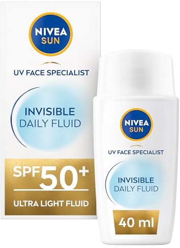 NIVEA SUN UV Face Invisible Daily Fluid SPF50+ (40ml), Face Sunscreen with Niacinamide, 8H Matte Effect SPF50 Face Moisturiser, Invisible On All Skin Tones