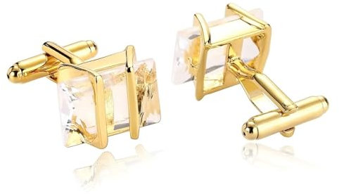 Dsnyu Manschettenknöpfe Herren Edelstahl, Manschettenknöpfe Set Weißes Gold Polygon Zirkonia Unregelmäßige Form Hemd Anzug Schmuck für Geburtstag Hochzeit