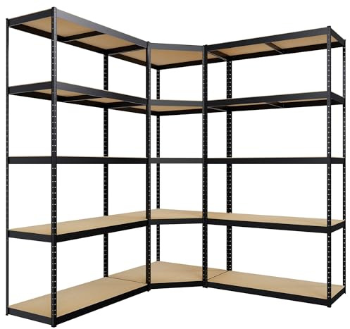 CLP Sistema di scaffalature a 3 Ripiani I 2X Sistema di scaffalature I Scaffalatura per carichi Pesanti, Colore:Nero