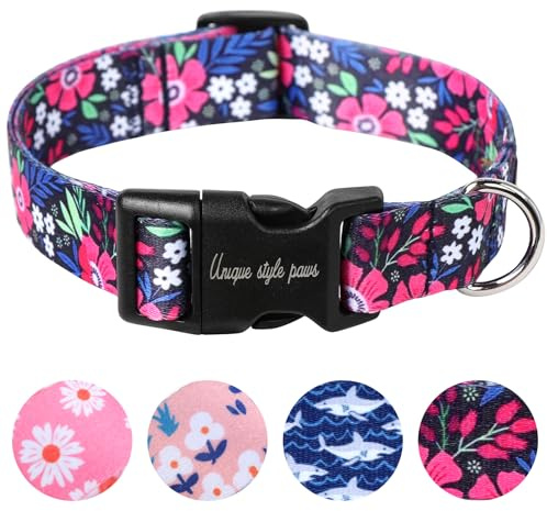 Unique style paws Hundehalsband mit rosa Blume, Geschirr und Leinen für Hunde, UK-Fliege, weich, verstellbar, niedliche Blume, bequemes Halsband, Haustiergeschenk für kleine, mittelgroße und große
