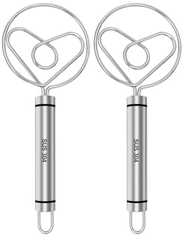 Piuluvor® 2 Pièces Fouet à Pâte Danois Fouet a Pate en Acier Inoxydable 304 de Qualité Supérieure Mélangeur de Fouet de Pâte à Pain Manuel pour Produits de Boulangerie