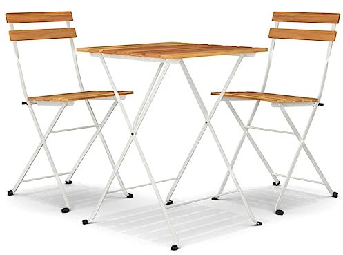 Makastle Bistroset klappbar 3-teilig, Bistrotisch mit 2 klappbare Stühlen, Balkonset, Sitzgarnitur, Gartengarnitur, Sitzgruppe für Garten, Terrasse, Balkon, Massivholz Akazie und Stahl