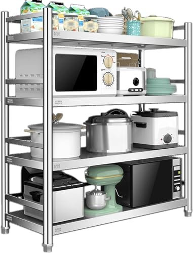 DECORN Robustes Lagerregal mit 4 Böden Organizer-Rack aus Edelstahl Freistehendes Lagerregal für Wäscherei, Badezimmer, Küche, Speisekammer, Silber,31.5 Lx13.8 Wx59.1 H