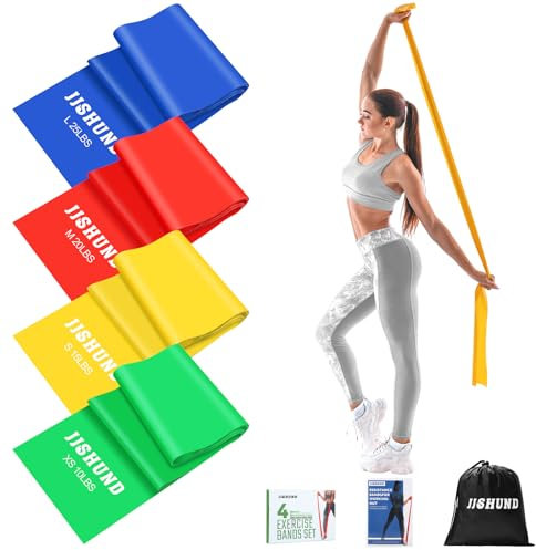4 Stücke Fitnessbänder, 1.5M Resistance Bands Widerstandsbände Gymnastikband in 4 Stärke Fitnessband für Pilates Yoga Rehabilitation Männer und Frauen