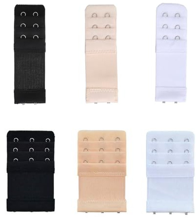 FUZVOL 6 Piece Bra Extenders - 3 Hooks x 3 Rows, Stainless Steel Comfortable Stretchy Bra Strap Extension