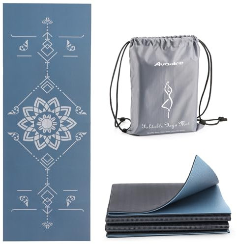 Avoalre Foldable Travel Yoga Mat Print | 5mm Thick Folding Pilates Mat | Non-Slip High Density Floor Exercise Mats for Home Workout | Eco-Friendly Folding Fitness Mat for Women Men with Carrying Bag