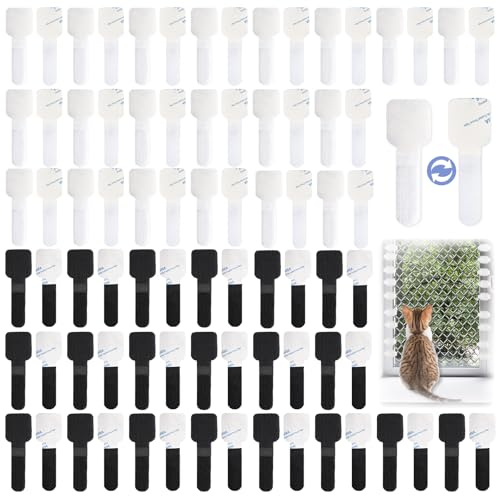 JRJRN 80 Stück Katzennetz Befestigung, Klebehaken & Klettband Für Balkon | Selbstklebend Und Ohne Bohren, Haftet Auf Holz, Metall Und Glas, Ideal Für Mietwohnungen, Schnelle Montage, Sicherer Halt