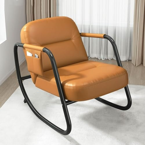 Schaukelstuhl, Kinderzimmer-Akzent-Relaxsessel, Lesesessel, Schlafzimmer-Beistellstuhl, moderner Polstersessel für das Wohnzimmer, Balkon-Loungesessel mit Metallrahmen (Farbe: Beige/A) (Orange/A, Ein
