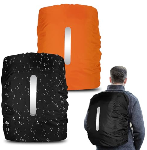 Techchii 2 Stück RegenhüLle Rucksack, Regenschutz Rucksack 30-40L | Regenschutz mit Reflexstreifen, Schulranzen Rucksack überzug Wasserdicht Schutzhülle für Radfahren, Wandern, Camping