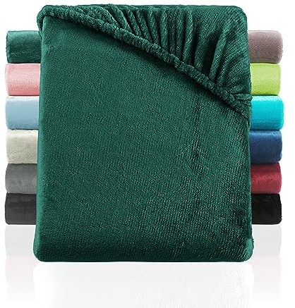 BaSaTex Plüsch Spannbettlaken, 200x220 cm, Dunkelgrün | Plüsch PREMIUM, SUPER SOFT flauschiges Winter Spannbetttuch, Wärmend und Kuschelig