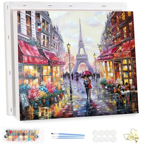 MEIYUDA Pintar por Numeros Adultos con Marco Amor en París, DIY Pintura por Numeros Kit Manualidades Adultos, Cuadros por Numeros Pigmento Acrílico, Decoración para el Hogar Regalo de pared 40x30cm