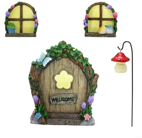 Porte fatate in legno per giardino, farfalla luminosa porta e finestra, ciondolo resina giardino piccoli ornamenti decorazione albero, giardinaggio fata albero appeso