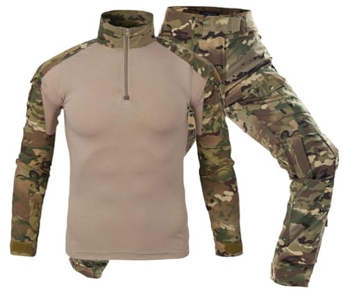 Oanviso Homme Tactique de Camouflage Costume Vêtements Sport Ensemble Uniforme Militaire Chasse Vêtements Airsoft Zippé Veste Combat Shirt Et Cargo Pantalons B Vert Clair M