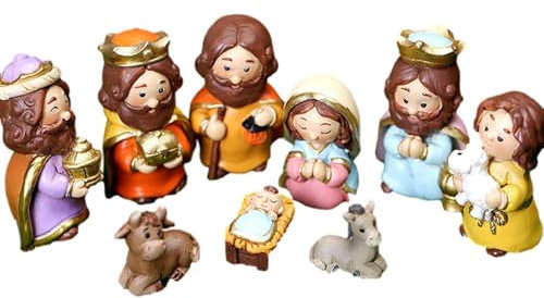 Juego de belén de Navidad - Adornos para belén de resina de 10 piezas, juego de belén de resina con figuras | Juego de nacimiento de Jesús para belén de Navidad, juego de belén de colores y decoración