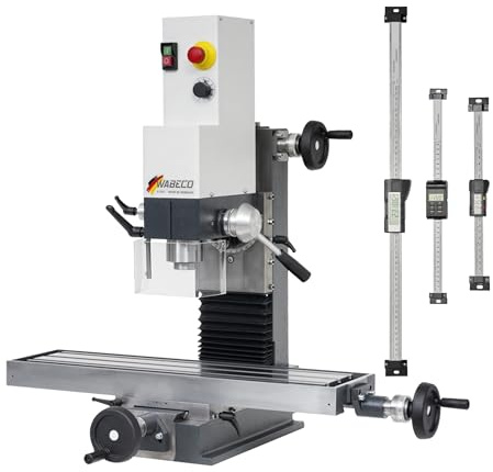 WABECO Fräsmaschine F1210 MK2 mit Digitalen Anbaumessschiebern 1,4 kW Arbeitstisch 700x180 mm Made in Germany