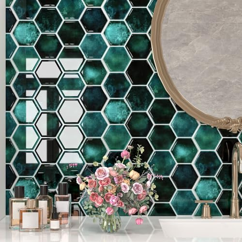 Decotalk Klebefliesen Küchenrückwand Grün Hexagon Fliesen Selbstklebend 30x30cm/3 Stück Wasserdicht Fliesenaufkleber Deko Folie Fliesen Klebefliesen Selbstklebende Küchenrückwand Klebefolie